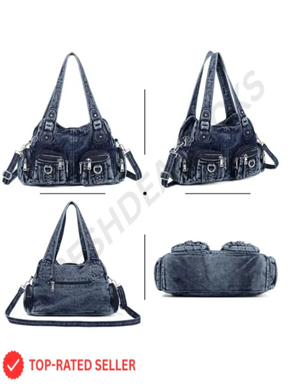 Denim Hobo Handbag with Crossbody Strap - Spacious Women's Tote